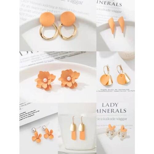 Jaeeyin 2021 Trendy Active Orange Jewelry Pearl Flower Geometric Disc Aesthetic Piercing Earrings Gift For Women Girls Children