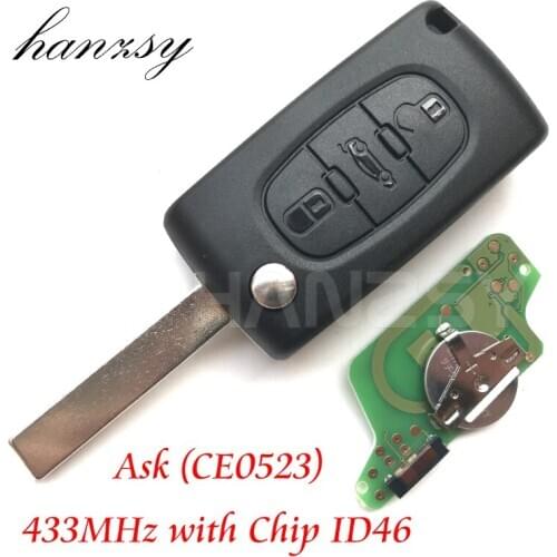 3 Buttons Car Remote Key For Peugeot 407 307 308 207 807 Partner CE0523 433mhz Flip Folding Key Fob shell with ID46 Chip ASK