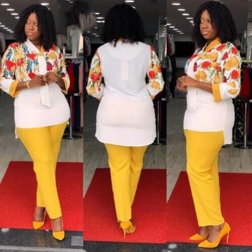 2 Piece Sets African For Women 2021 New African Print Elastic Bazin Baggy Pants Rock Style Dashiki Famous Suit Lady Outfits