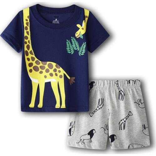 Giraffe Clothes Suit For Boy 6 9 12 18 24 Month Summer Baby Tee Shirts Shorts Pants 2-Pieces Sets Outfits Cotton Tops Jumpsuits
