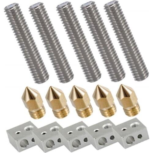 3D Printer MK8/MK7 Extruder Nozzles Kit for 5PC 0.4mm Nozzle Print Head+ 5PC Throat Tube+ 5PC Heater Blocks Hotend