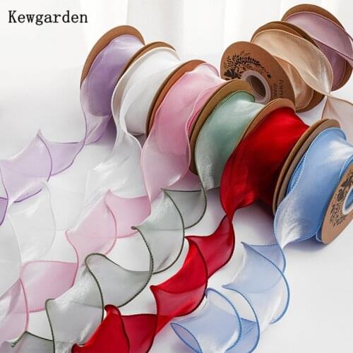 Kewgarden 2" 5cm Shiny Voile Ribbon Handmade Tape DIY Hair Bow Hairpin Accessories Gift Flower Packing Riband 10 Yards