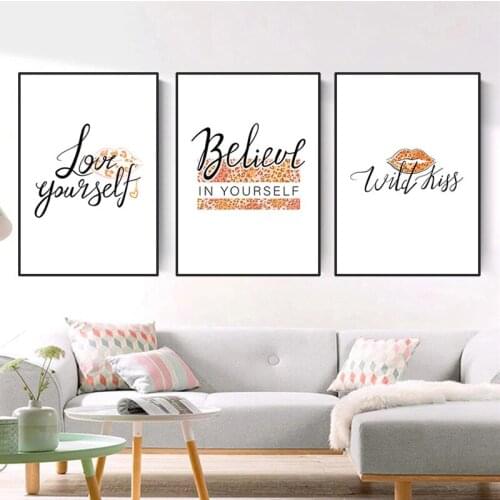 Fashion Lips Wall Canvas Painting Believe Love Quote Art Picture Makeup Print And Poster For Girls' Bedroom Home Decor HD2967