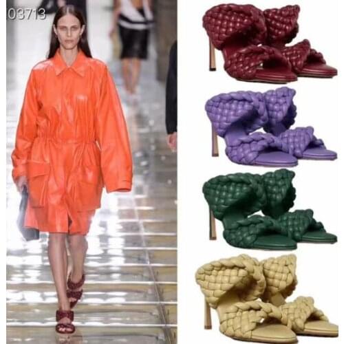 Moraima Snc Summer Leather Braided High Heel Shoe Sexy Open Toe Cutouts Gladiator Shoes Women Sandals Purple White Black