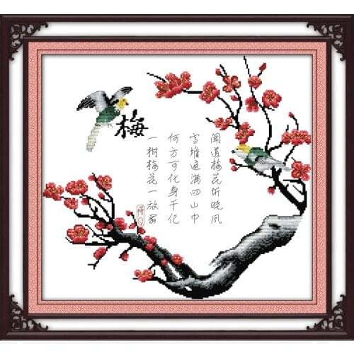 Plum,orchid, bamboo cross stitch kit flower 18ct 14ct 11ct count printed canvas stitching embroidery DIY handmade needlework