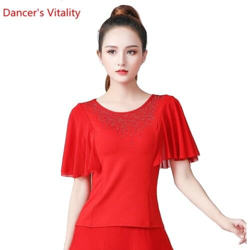 Latin Dance Training Clothes Female Adult Sexy Top Round Neck New Ballroom Dancing Profession Performance Practice Clothing