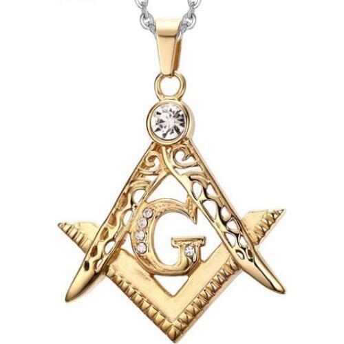 Gold Crystals Stainless steel freemasonry Pendant Necklace Fashion jewelry Unisex Mens gifts