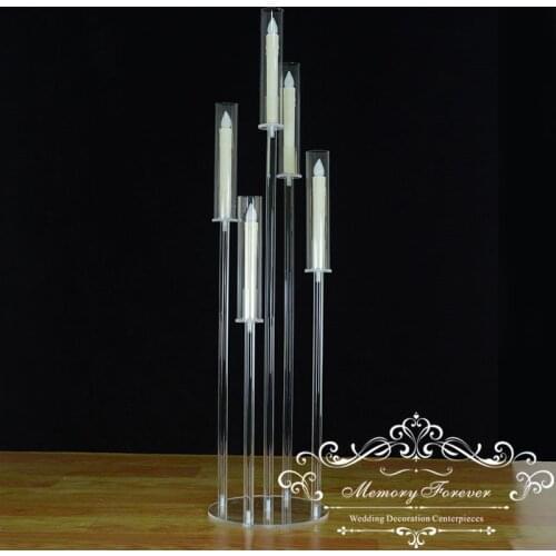 10PCS 41.5 Inch Crystal Candle Holder Clear Candelabra 5 Head Candlesticks for Wedding Decoration Party Favor Event Decor