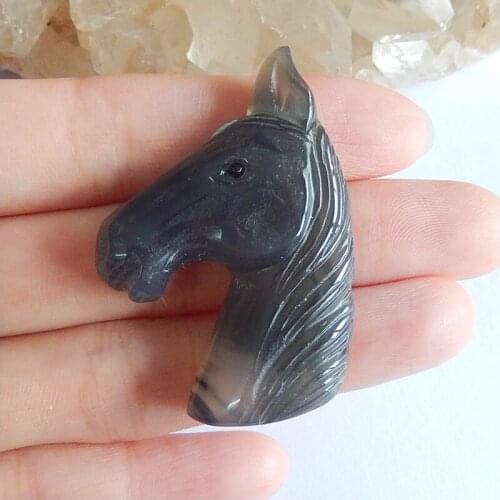 Jewelry accessories,Natural Craved horse head Smoky Quartz Gemstone Pendant Bead,45x32x9mm,14.39g