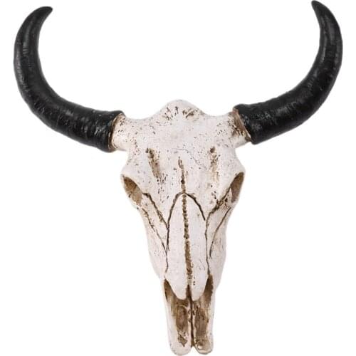 Resin Longhorn Cow Skull Head Wall Hanging Decor 3D Animal Wildlife Sculpture Figurines Crafts Horns For Home Halloween Decor