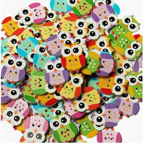 Practical 100Pcs Lovely Owl Animal Wooden Button Sewing Scrapbooking DIY Craft 2 Holes Mixed Color