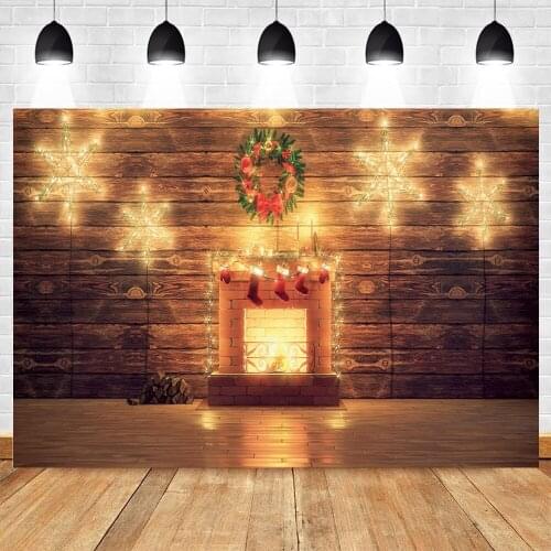 Yeele Christmas Backdrop Photocall Glitter Wood House Fireplace Baby Portrait Photography Background Photo Studio Photographic