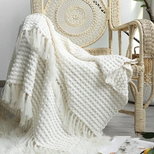 Chenille White Knitted Blanket throws soft Comfortable Knitted Shawl Sofa Blanket Bed End cover Travel hotel Decor bedspread