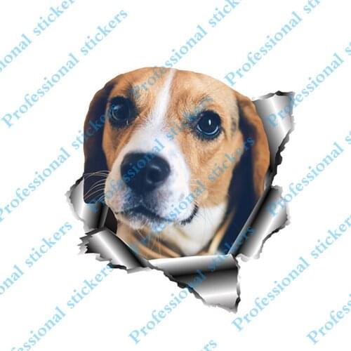 Funny 13cm x 12.1cm 3D Beagle Car Sticker Torn Metal Pet Dog Decal Reflective Stickers Waterproof Car Styling Accessories