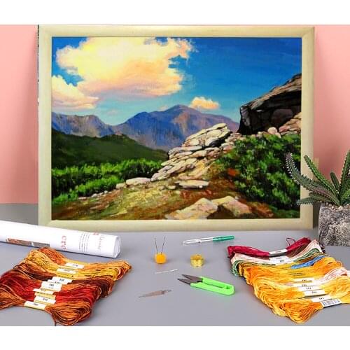 Landscape Pink Cloud Printed Fabric 11CT Cross-Stitch Embroidery Patterns DMC Threads Hobby Handicraft Handiwork Promotions