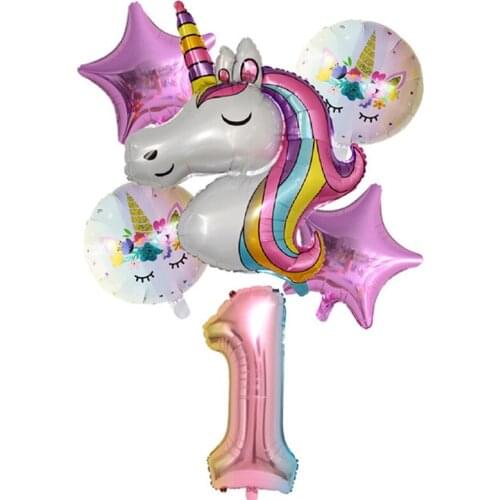 Unicorn Balloon Numbers Rainbow Birthday Party Decoration Childrens cute Globo Baby Ininflatable Helium Foil Balloon for 2021