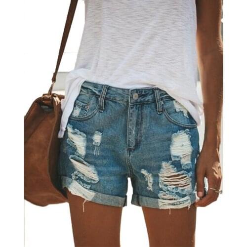 2021 Summer Women Jeans European American Womens Street Hipster Fashion Ripped Denim Straight Shorts