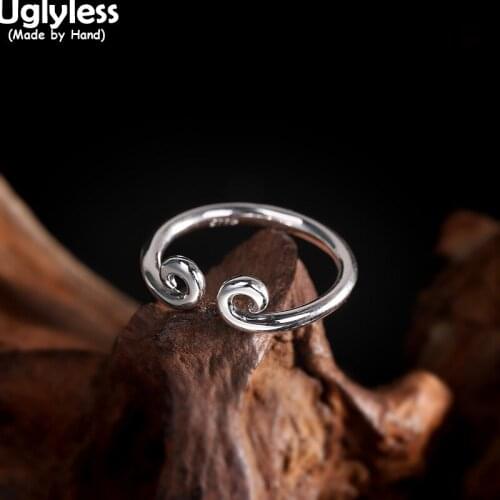 Uglyless Glossy Silver Rings for Women Handmade Curved Open Rings Solid 925 Sterling Silver Simple Fashion Daily Dress Jewelry