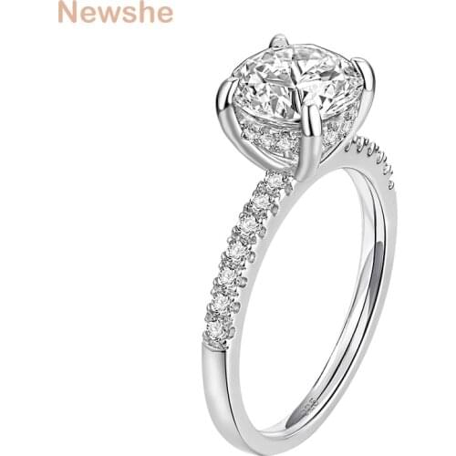 Newshe 1.8Ct Round Cut AAAAA Cubic Zircon Wedding Engagement Ring For Women 925 Sterling Silver Classic Jewelry