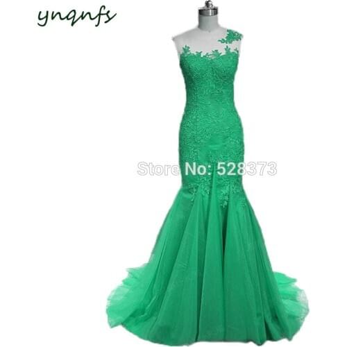 YNQNFS M58 Vestidos Elegantes Sleeveless Bare Back Appliques Mermaid Emerald Green Mother of the Bride Dresses for Party Evening
