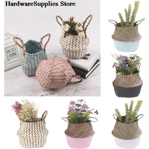 1pc Folding Rattan Straw Wicker Flower Pot Garden Flower Basket Toy Organizer Table Desk Decor Storage Basket