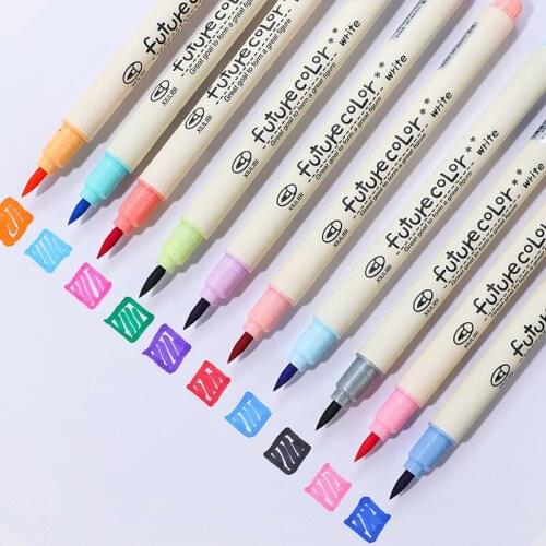 10Pcs/Set Color Soft Brush Highlighter Pen Kawaii Writing Markers Pen Art Supplies Drawing Pen for School Journal Stationery