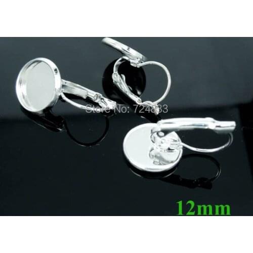 10pcs Silver Plated French Lever Back Earring Base 12mm Resin Cameo Cabochon Bezel Settings DIY Clip Earrings Brincos Findings