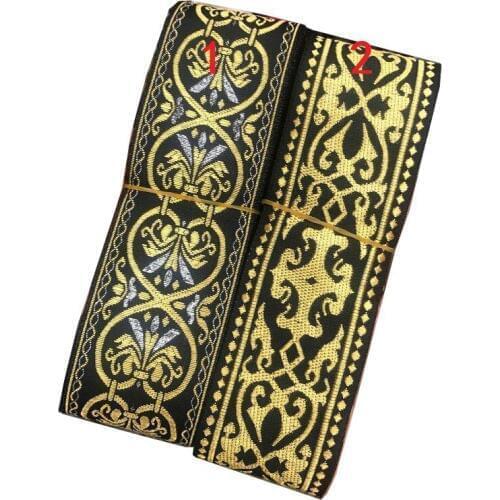 10yards/lots wide about 5cm Woven Jacquard Ribbon Trims black gold pattern for curtain and clothing accessory LS-234