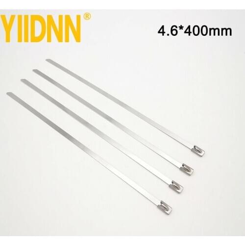 100pcs 15.7 Inches(4.6*400mm) Stainless Steel Exhaust Wrap Multi-Purpose Locking Cable Metal Zip Ties