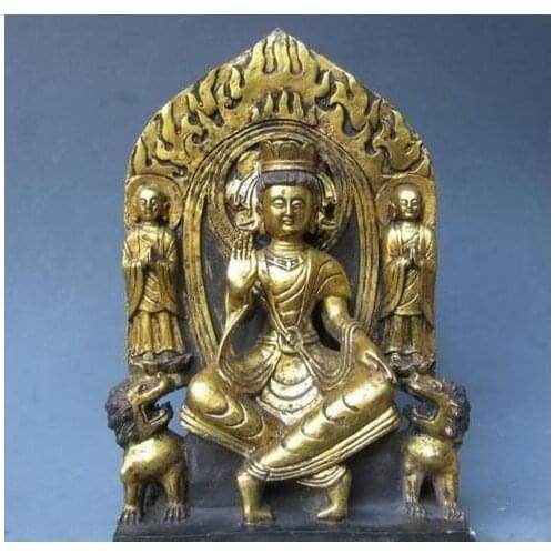 11"China Buddhism Temple Old Pure Copper Bronze Gild Northern Wei Buddha Statue