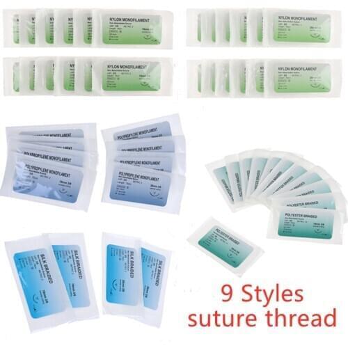 12 Pcs 75cm 2/0 3/0 4/0 Medical Needle Suture Nylon Monofilament Thread Suture Practice Kit Teaching Demonstrations Exercises