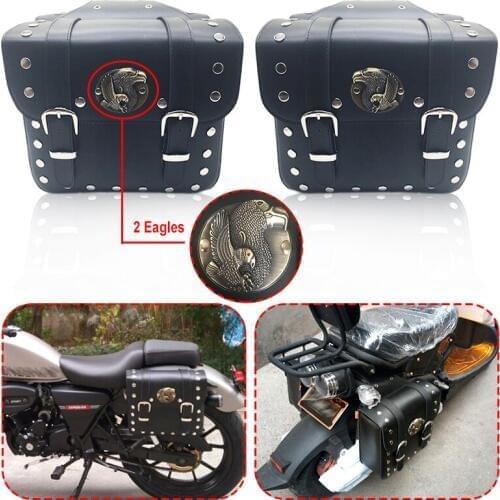 2pcs PU Leather Moto Cruiser Tool Bag Motorbike Side Ride Bag for Harley Travel Luggage Tool Boxes Motorcycle Saddlebags