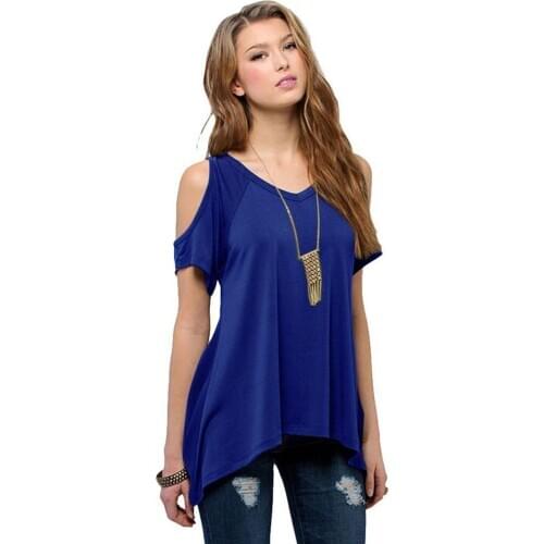 2018 Black V Neck Cold Shoulder Swing Top LC25790