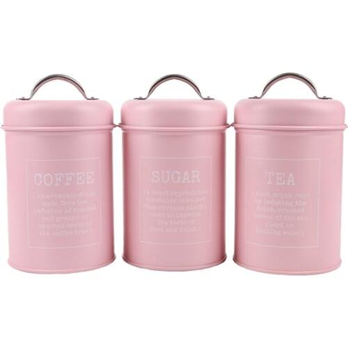 3pcs Iron Canisters Jars Tins Kitchen Grain Tea Candy Storage Containers