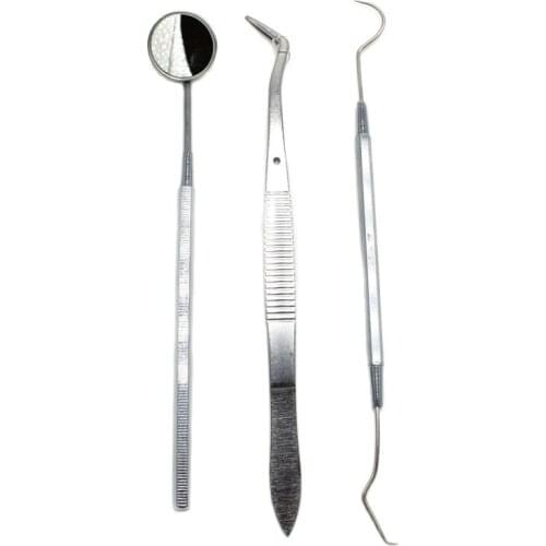 3Pcs/Set Dental Stainless Steel Examination Probe Set Hygiene Pick Scaler Mirror Tweezers Examination Cleaning Tools Dentist Lab