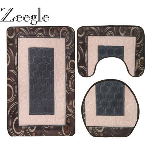 Zeegle Bath Rugs 3Pcs Bathroom Carpets Set Anti-slip Toilet Floor Mat Home Bath Mat Set Toilet Rugs Shower Mat Non Slip WC Mats