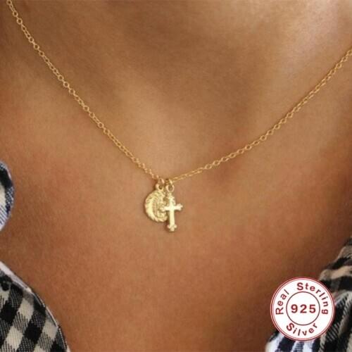 GS 925 Sterling Silver Cross Pendant Clavicle Chain Necklace For Women 2020 Jewelry Choker Necklace Collares Bijoux Collar