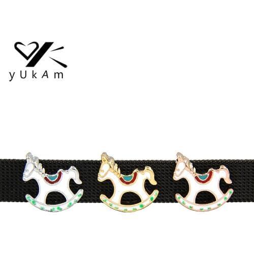YUKAM Jewelry Cute Enamel Animal Horse Charms Drop Oil Kids Hobbyhorse Slide Charms Keeper for Mesh Bracelets Accessories Making