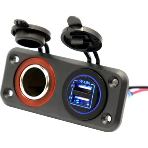 Marine Boat Cigarette Lighter Socket Car Dual USB Power Outlet Panel Waterproof