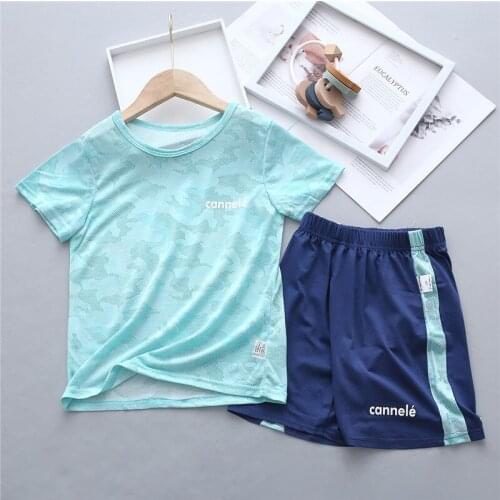 Fast Dry Children Clothes Summer Leisure Kids Short Sleeve 2 Piece Set Boys Letter Breathable Soft T-shirt Shorts Set Teen Wear