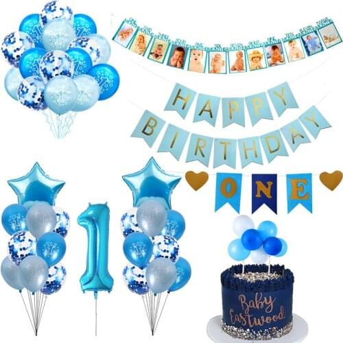 1st Birthday Confetti Foil Balloon Disposable Tableware Banner Cups Plate One Year Kids Baby Boy Girl Birthday Party Baby Shower