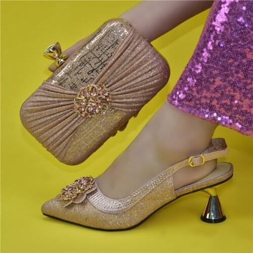 Doershow best price African Wedding Shoes and Bag Set Italian Shoes with Matching Bags Nigerian Women party! SYY1-1