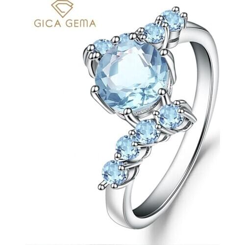 GICA GEMA Natural Topaz Gemstone Rings For Women 925 Sterling Silver Unique Design Engagement Wedding Promise Fine Jewelry
