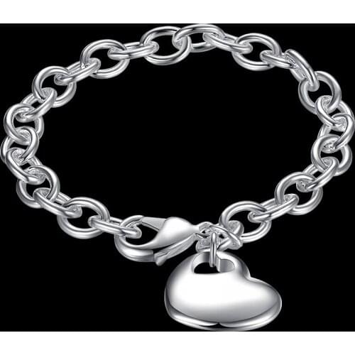 Hot 925 sterling silver Bracelets for women hanging heart chain Wedding party elegant lady Christmas gifts fashion Jewelry