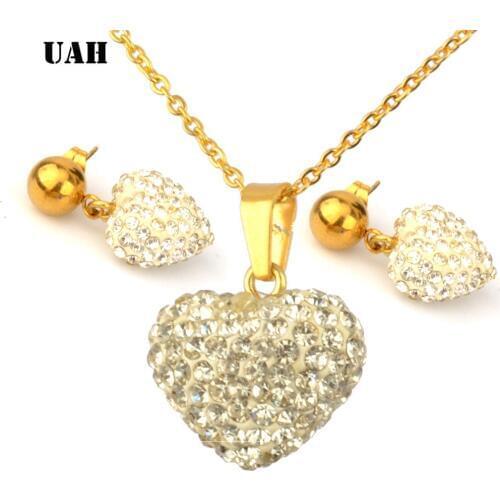 UAH 2018 Romantic Heart Pendant Necklaces Jewelry Set Exquisite Earring Set For Women Wedding Party Engagement Jewelry