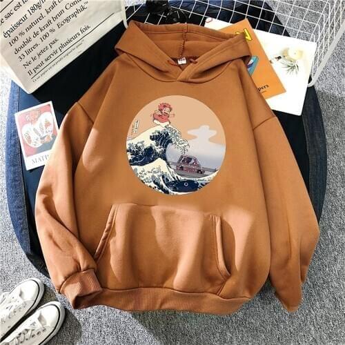 Hokusai on the Cliff by the Sea Comics Print Mens Hoodie Fashion Loose Clothing Fleece Warm Sweatshirt O-Neck Pollover Hoody