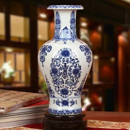 Jingdezhen Ceramics vase Hand Carved Longevity Fish pattern Chinese Household Ornaments vintage vase blue and white