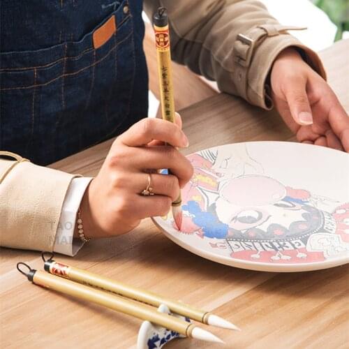 2 Pieces of Pottery Art Wool Brush Bamboo Pole Pottery Painting Color Filling Ceramics DIY Overglaze/underglaze Painting Tools