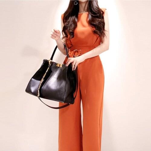 Korean Style Sleeveless Belted Casual Jumpsuits Women 2020 Summer Casual Rompers New OL Work Wear Wide Leg Playsuits