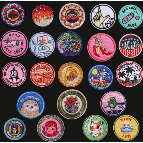Round street fashion logo Iron On Sewing Accessories Patch Piece Popular Stripes Applique Stickers DIY Backpack hat washable